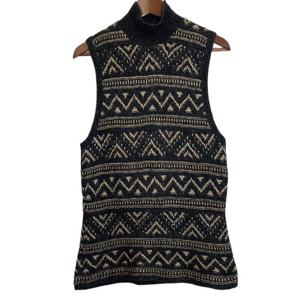 Vintage Ralph Lauren Sweater Vest Womens Medium Large Silk Linen Gray Tan Aztec - Picture 1 of 12